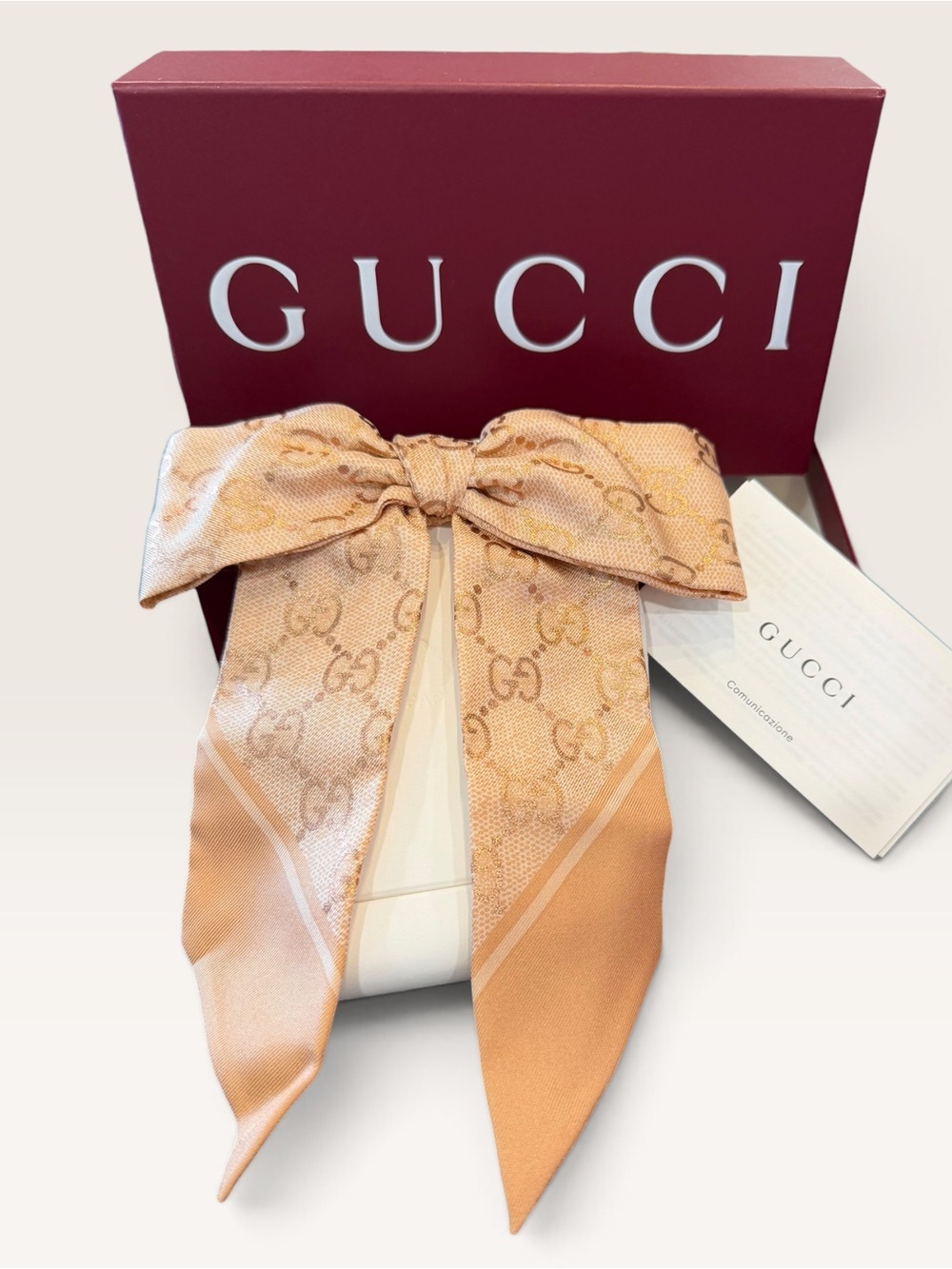 Gucci Peach GG Silk Bow Hair Scrunchie